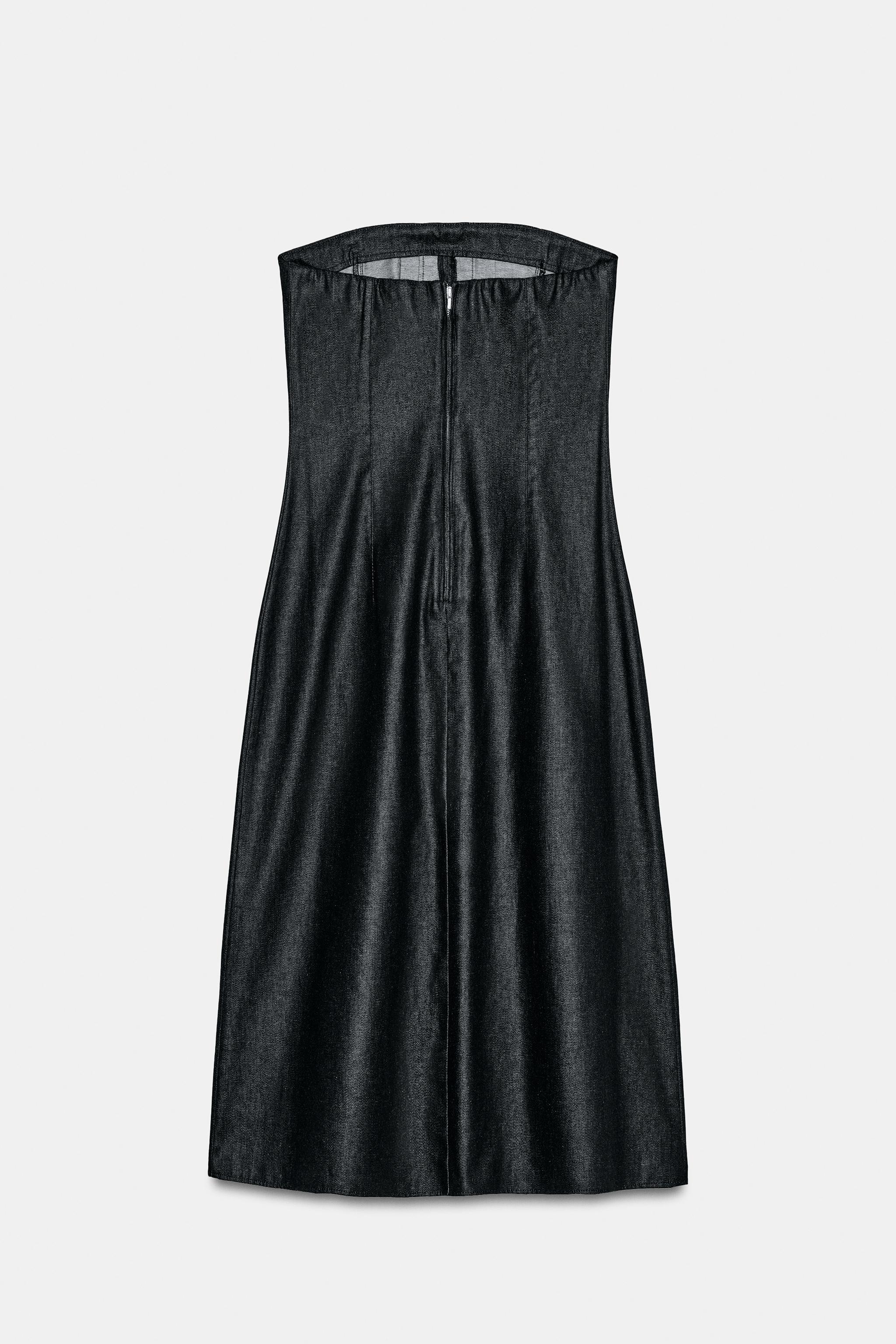 TRF DENIM MIDI DRESS WITH OFF-THE-SHOULDER NECKLINE